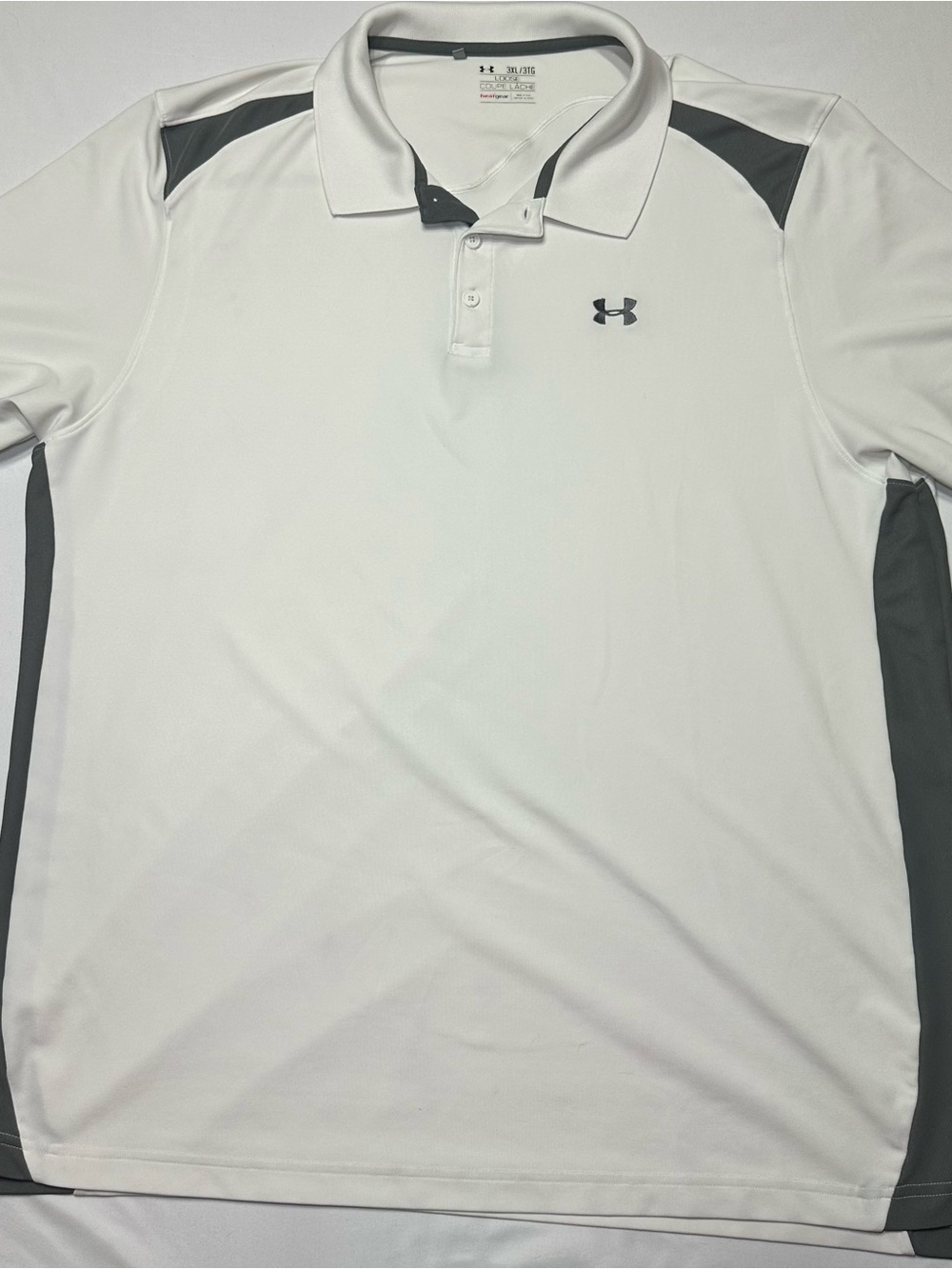 Under Armour Team Colorblock Performance Polo Shirt Men 3XL White Gray Loose Fit
